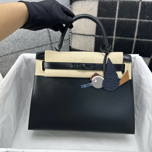 05d5405c29e38fb-jpg-1 Handmade Hermes Box Leather Kelly 28CM So Black 89 Noir Black Hardware