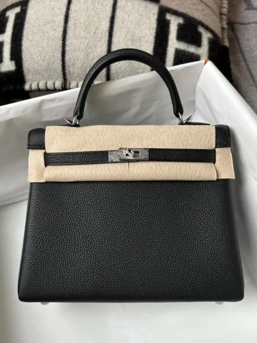 Hermes Shop Togo Leather Kelly 25CM 89 Noir Silver Hardware