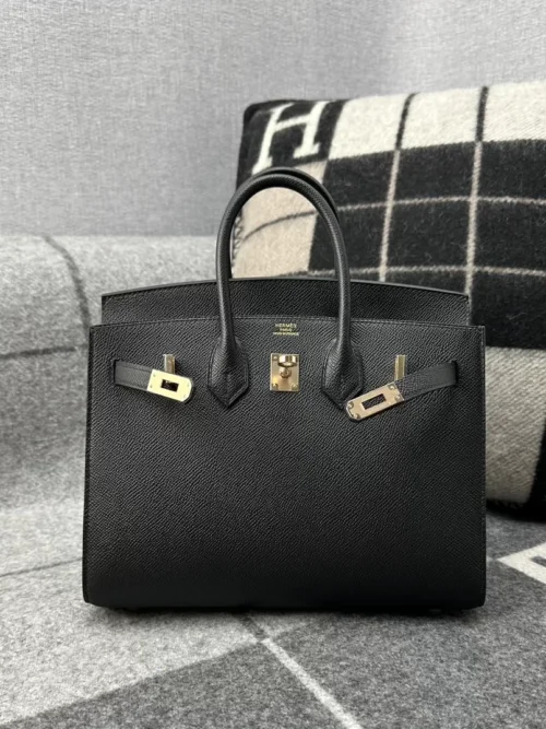 Hermes Epsom Leather Birkin 25CM Sellier 89 Noir Rose Gold Hardware