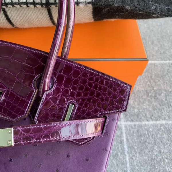 Canada Ottawa Hermes Birkin 30CM P9 Anemone Ostrich / Shiny Crocodile Silver Hardware