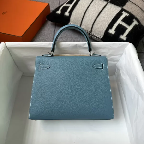 Hermes Boutique Epsom Kelly Sellier 25CM CK75 Blue Jean Silver Hardware