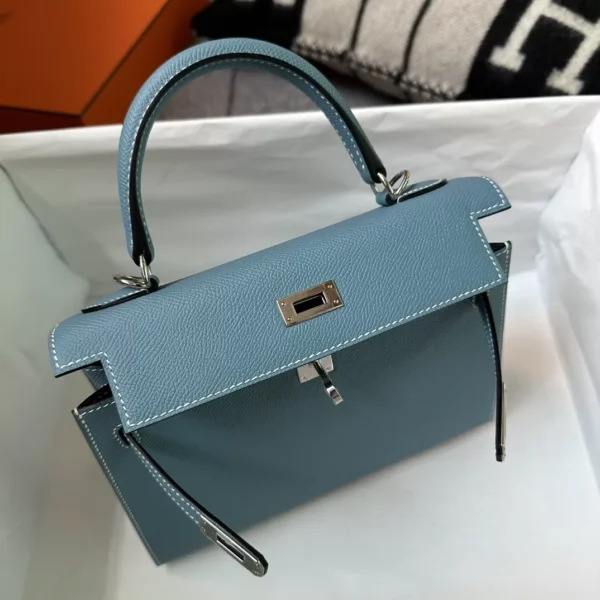 Hermes Boutique Epsom Kelly Sellier 25CM CK75 Blue Jean Silver Hardware