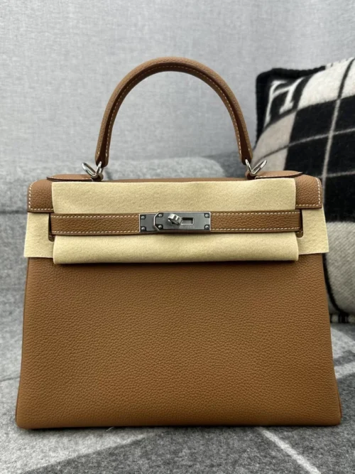 Taiwan Hermes 37 Gold Togo Leather Kelly 28CM Silver Hardware