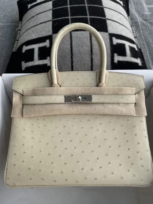 Qatar Doha Hermes Ostrich Birkin 30CM 3C Parchemin Silver Hardware