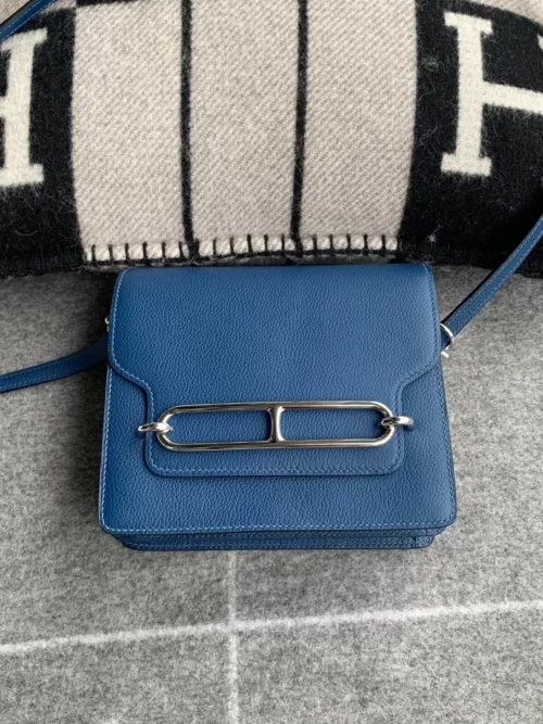 USA Los Angeles Hermes S4 Deep Blue Roulis 19CM Evercolor Leather Silver Hardware