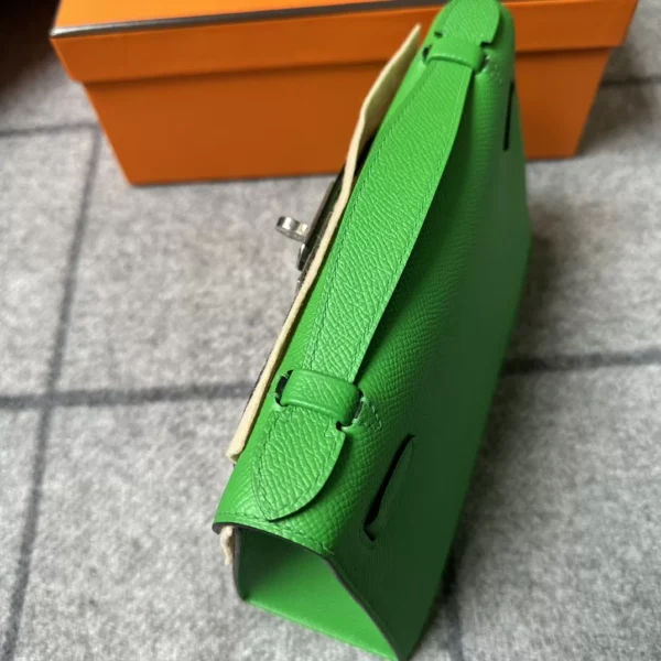 Hermes 1K Bambou Epsom Leather Kelly Pochette 22CM Silver Hardware