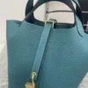 Hong Kong Hermes TC Leather Picotin 18CM W0 Vert Bosphore Gold Hardware