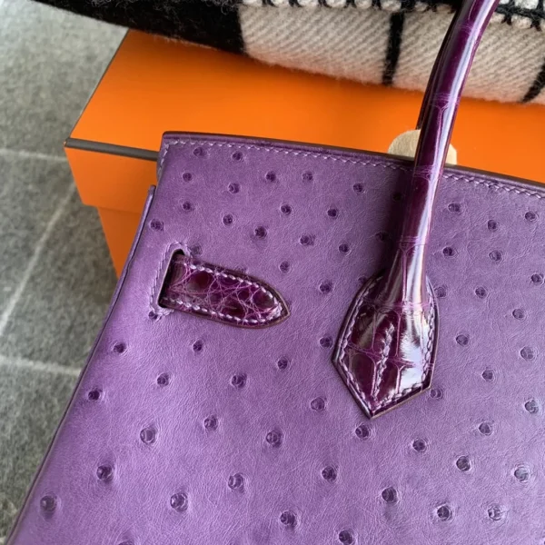 Canada Ottawa Hermes Birkin 30CM P9 Anemone Ostrich / Shiny Crocodile Silver Hardware