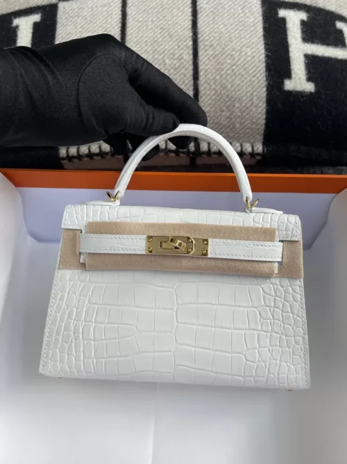 Singapore Kuala Lumpur Hermes Matte Alligator Mini Kelly 19CM 01 Blanc Gold Hardware