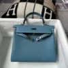 Handmade Hermes 75 Blue Jean Togo Leather Kelly 25CM Silver Hardware