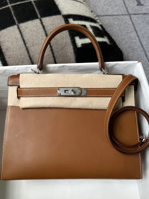 UK London Hermes Kelly 28CM Sellier 37 Gold Barenia Leather Silver Hardware