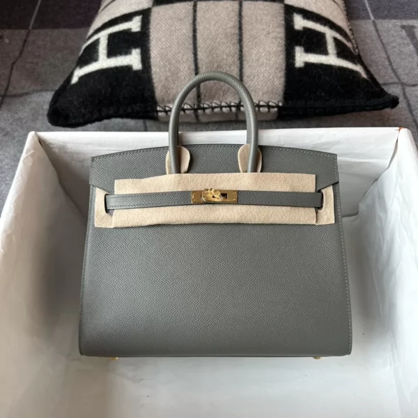 b96abc6cca5360c-jpg Handmade Hermes 0L Gris Meyer Birkin Sellier 25CM Epsom Leather Gold Hardware