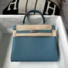 Handmade Hermes 75 Blue Jean Togo Leather Kelly 25CM Silver Hardware