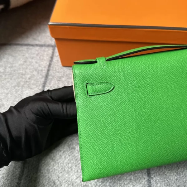 Hermes 1K Bambou Epsom Leather Kelly Pochette 22CM Silver Hardware