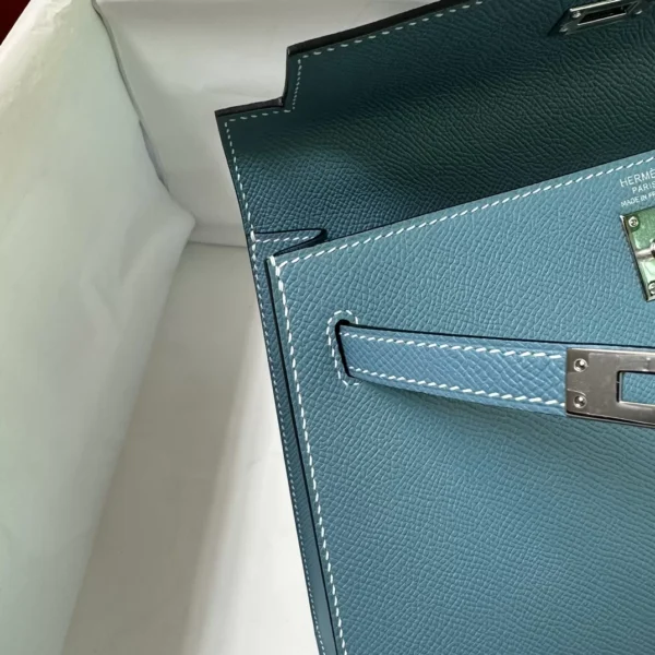 Hermes Boutique Epsom Kelly Sellier 25CM CK75 Blue Jean Silver Hardware