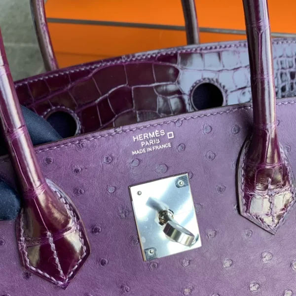 Canada Ottawa Hermes Birkin 30CM P9 Anemone Ostrich / Shiny Crocodile Silver Hardware