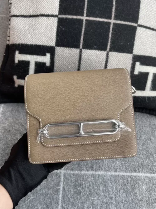 Hermes Boutique Evercolor Leather Roulis 19CM CK18 Etoupe Silver Hardware