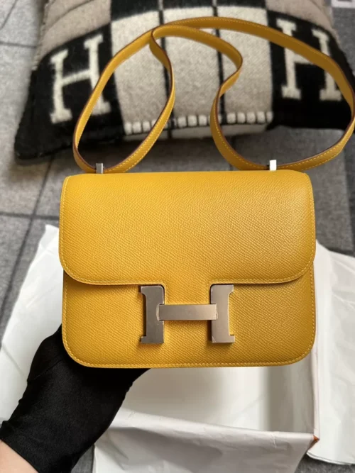 Handmade Hermes Epsom Leather Constance 18CM 9D Amber Silver Hardware