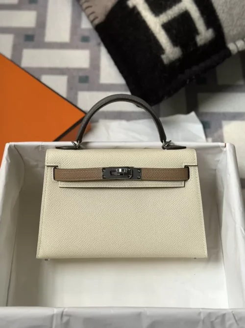 Special Order Hermes Epsom Mini Kelly 19CM Craie/ Gris Meyer/ Biscuit Silver Hardware