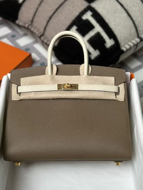 Special Order Hermes Epsom Birkin Sellier 25CM 18 Etoupe / 10 Craie Gold Hardware