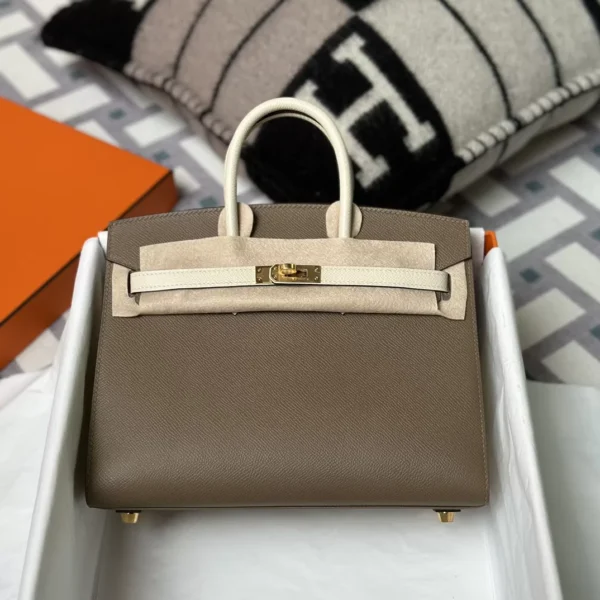 Special Order Hermes Epsom Birkin Sellier 25CM 18 Etoupe / 10 Craie Gold Hardware