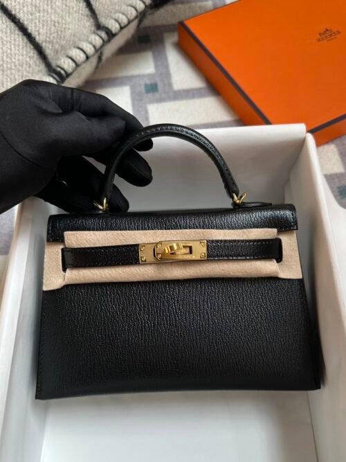 Kuwait Hermes Mini Kelly 19CM Chevre Leather 89 Noir Gold Hardware