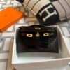 Hermes Bag Pictures Kelly Pochette 22cm 89 Black Shiny Alligator Crocodile Gold Hardware