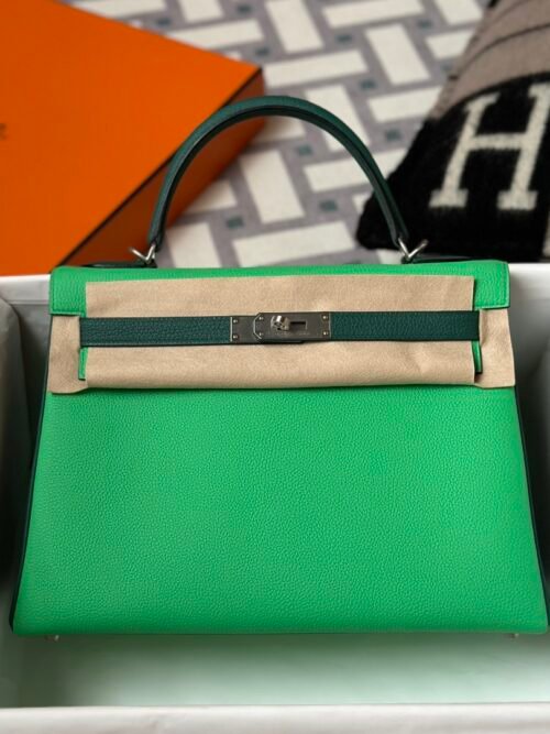 Special Order Hermes Togo Kelly 32CM Retourne Vert Comics / Malachite Silver Hardware