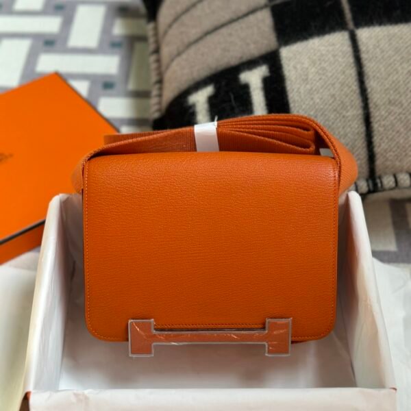 Indonesia Jakarta Hermes Chevre Leather 93 Orange Geta 20CM Silver Hardware