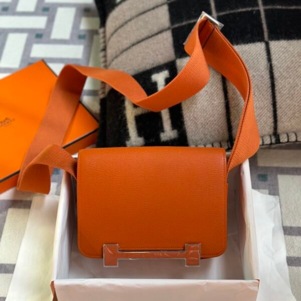 Indonesia Jakarta Hermes Chevre Leather 93 Orange Geta 20CM Silver Hardware