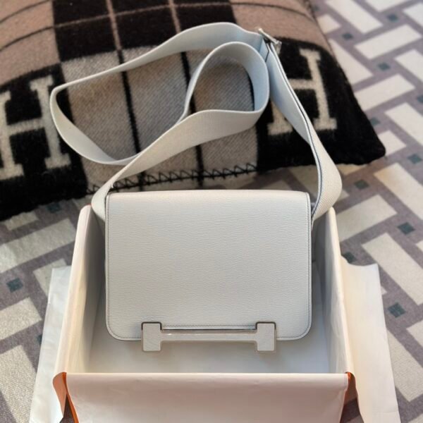 Taiwan Hermes 0T Blue Brume Chevre Leather Geta 20CM Silver Hardware