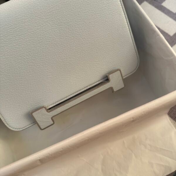 Taiwan Hermes 0T Blue Brume Chevre Leather Geta 20CM Silver Hardware