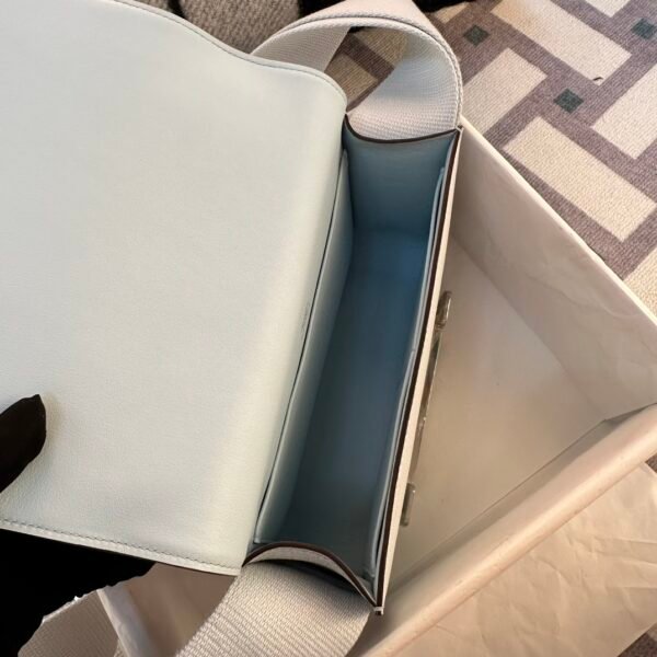 Taiwan Hermes 0T Blue Brume Chevre Leather Geta 20CM Silver Hardware