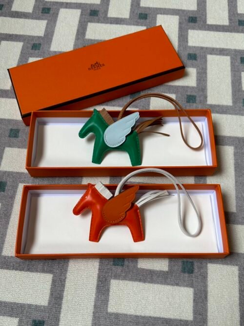 Hermes Bag Charms Rodeo Pegase PM Vert Vertigo & Orange Poppy Agneau Leather