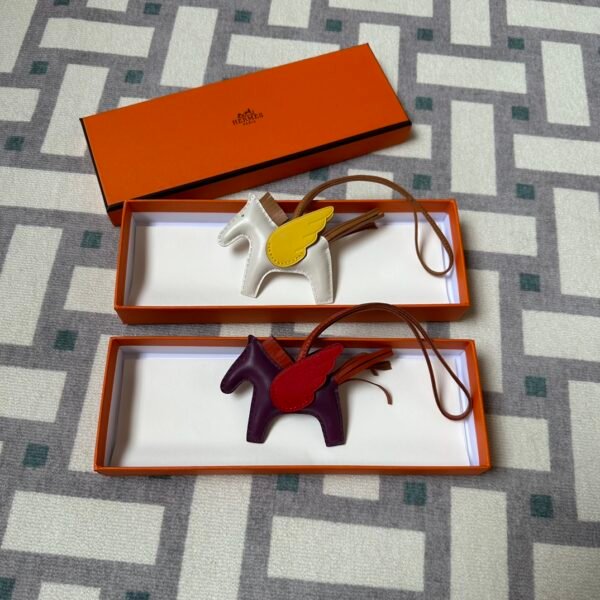Hermes Bag Charm Rodeo Pegase PM Agneau Leather in Craie & Rouge Casaque