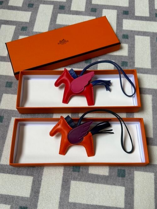Hermes Rodeo Pegase PM Charm in Rough Casaque & Orange Poppy Agneau Leather