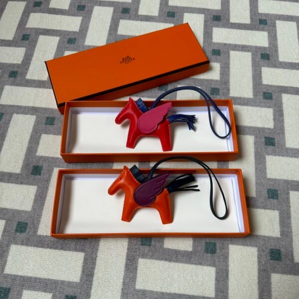 Hermes Rodeo Pegase PM Charm in Rough Casaque & Orange Poppy Agneau Leather