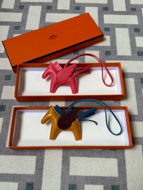 Hermes Rodeo Pegase PM Bag Charms U5 Rose Lipstick & 37 Gold Agneau Leather