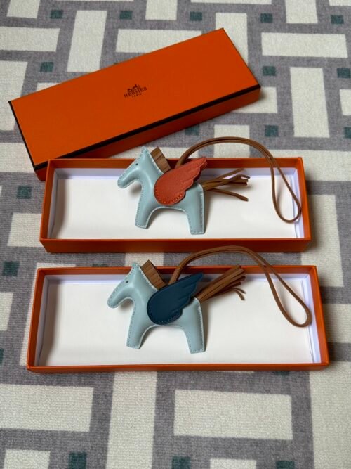 Hermes Rodeo Pegase PM Charms in Blue Zephyr/Oragne/Chai & Blue Zephyr/Vert Cypres/Chai