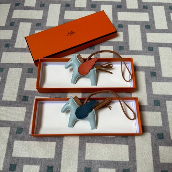 Hermes Rodeo Pegase PM Charms in Blue Zephyr/Oragne/Chai & Blue Zephyr/Vert Cypres/Chai