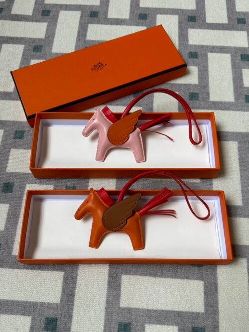 Hermes Bag Charms Rodeo Pegase PM Agneau Leather 1Q Rose Confetti & S5 Rouge Tomato