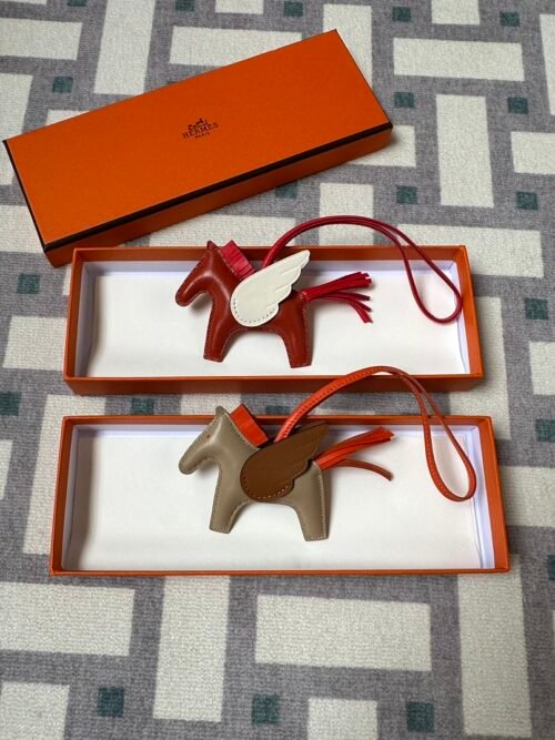 Hermes Rodeo Pegase PM Charm 5X Rouge Piment & 18 Etoupe Agneau Leather