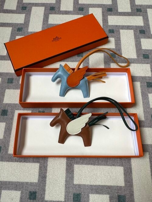 Hermes Rodeo Pegase PM Charm Agneau Leather 75 Blue Jean & 0M Chai