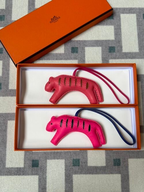 Hermes Tiger Bag Charms 8W Rose Azalee & E5 Rose Tyrien Milo Lambskin