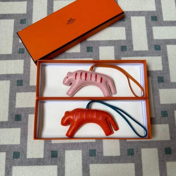 Hermes Tiger Bag Charms Milo Lambskin 3Q Rose Sakura & Q5 Rouge Casaque