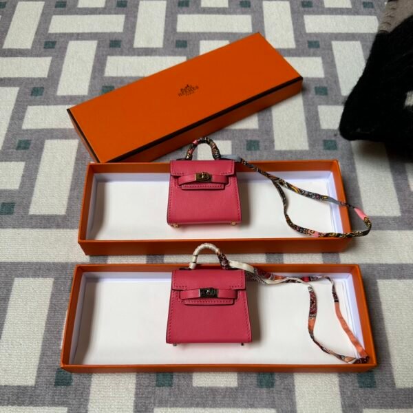 Hermes Kelly Twilly Bag Charms Tadelakt Leather U5 Rose Lipstick Silver/Gold Hardware