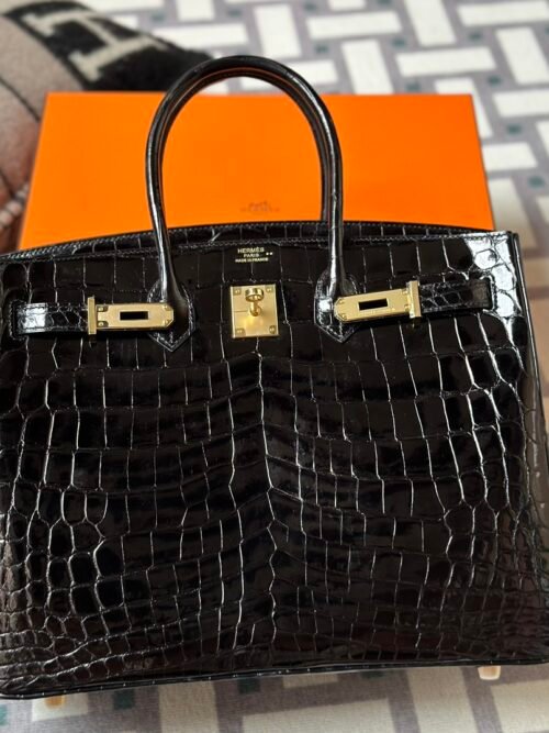 Australia Sydney Hermes Birkin 35CM 89 Noir Shiny Niloticus Crocodile Gold Hardware