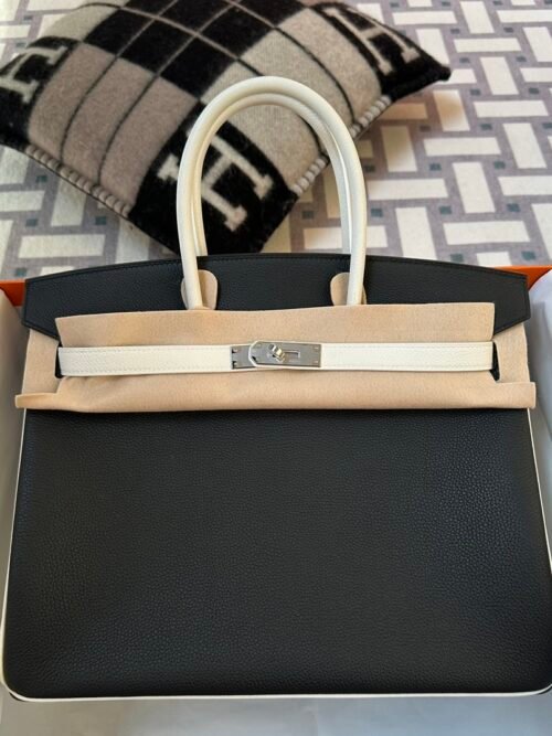 Special Orders Hermes 89 Noir/ 01 Blanc Togo Birkin 35CM Silver Hardware