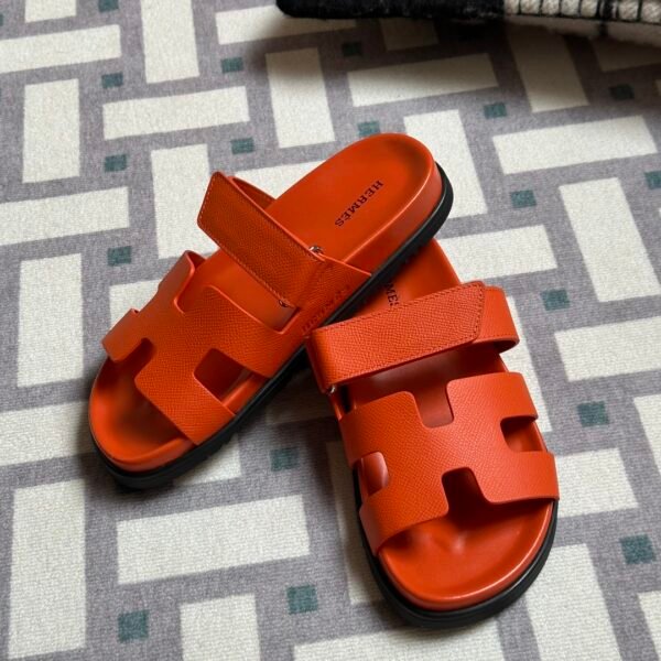 New Arrival Hermes Chypre Sandals Slippers Shoes 9J Feu Orange