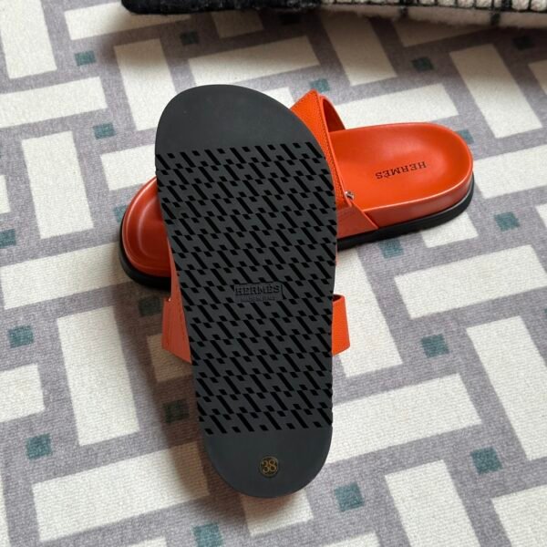 New Arrival Hermes Chypre Sandals Slippers Shoes 9J Feu Orange